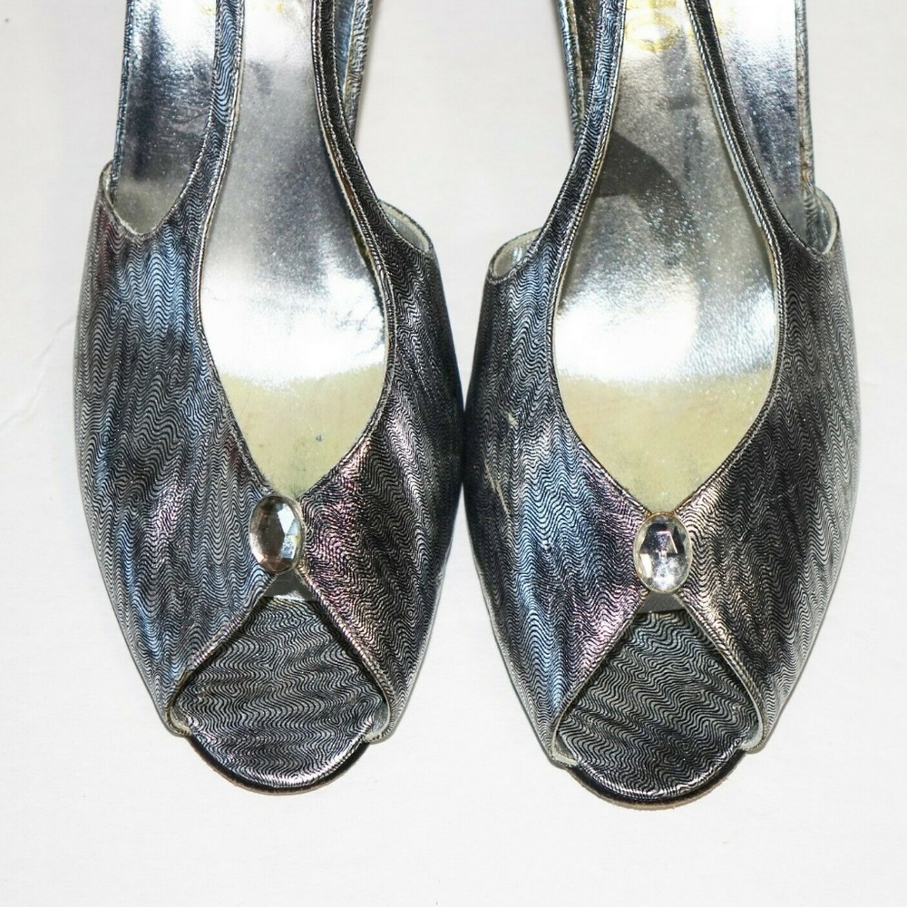 Vtg Salvatore Ferragamo Shoes High Heeled Metallic - Picture 4 of 8